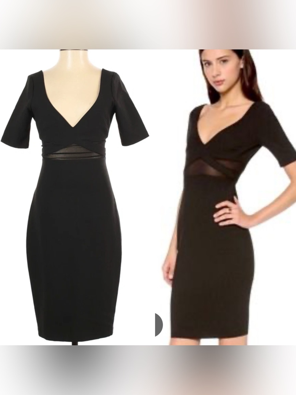 Elizabeth and James Black V-Neck Midi Dress with Sheer Waist 6